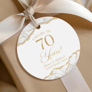 Elegant White Gold Agate 70th Anniversary Party Favour Tags