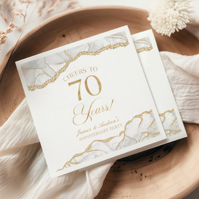 Elegant White Gold Agate 70th Anniversary Party Napkin (Creator Uploaded)
