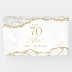 Elegant White Gold Agate 70th Birthday Party Banner