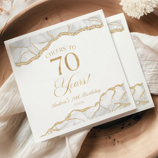 Elegant White Gold Agate 70th Birthday Party Napkin (Creator Uploaded)