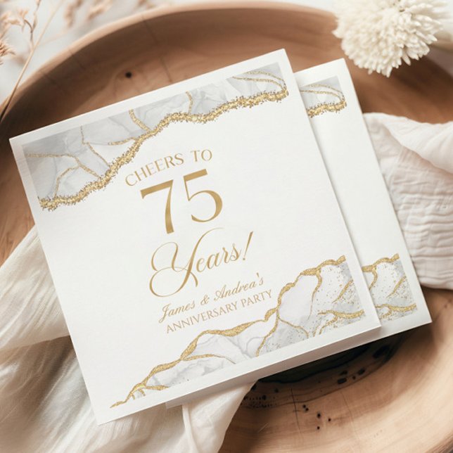 Elegant White Gold Agate 75th Anniversary Party Napkin (Creator Uploaded)