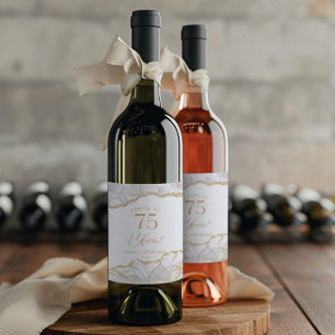 Elegant White Gold Agate 75th Birthday Party Wine Label