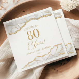 Elegant White Gold Agate 80th Birthday Party Napkin