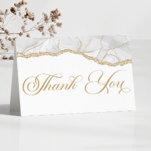 Elegant White Gold Agate Anniversary Party Thank You Card