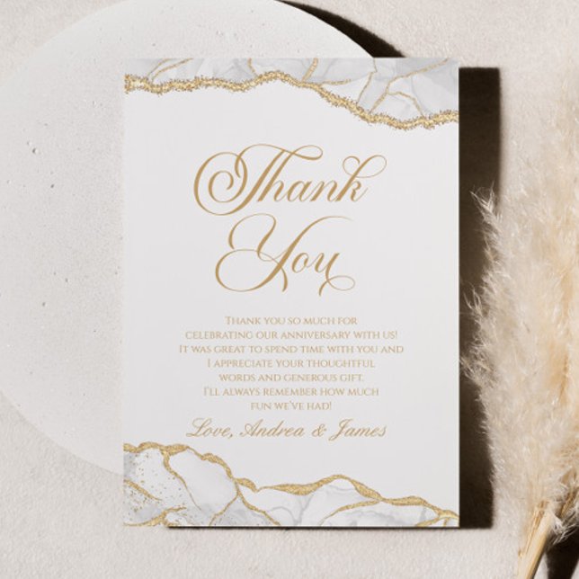 Elegant White Gold Agate Anniversary Party Thank You Card (Creator Uploaded)