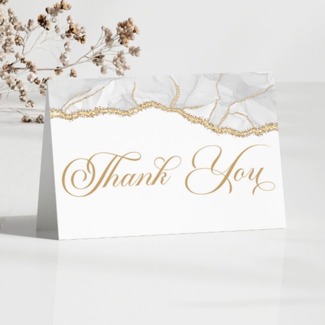 Elegant White Gold Agate Birthday Party Thank You Card (Creator Uploaded)