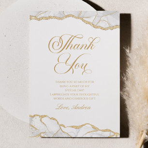 Elegant White Gold Agate Birthday Party Thank You Card