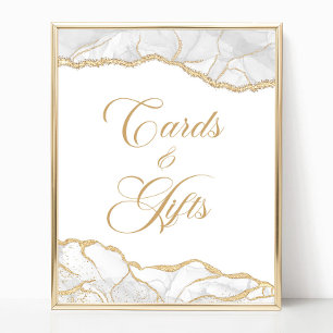Elegant White Gold Agate Cards & Gifts Sign