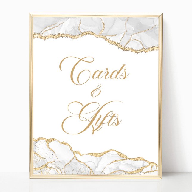 Elegant White Gold Agate Cards & Gifts Sign (Creator Uploaded)