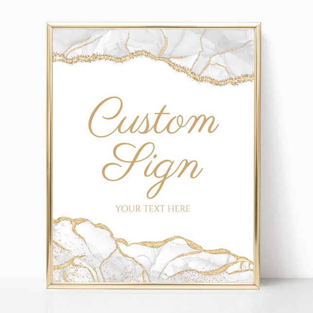Elegant White Gold Agate Custom Text Sign (Creator Uploaded)