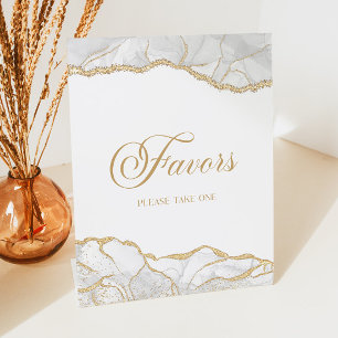 Elegant White Gold Agate Party Favors Pedestal Sign