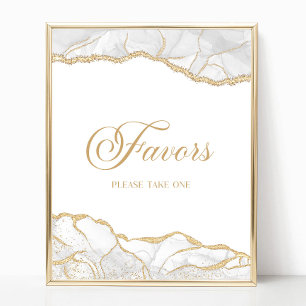 Elegant White Gold Agate Party Favors Sign