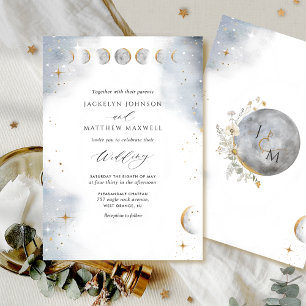Elegant White, Gold and Silver Celestial Wedding Invitation