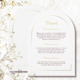 Elegant White Gold Arch Dark Red Script Details Invitation