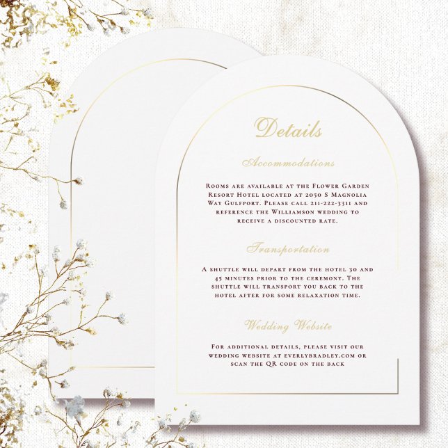 Elegant White Gold Arch Dark Red Script Details Invitation (Creator Uploaded)