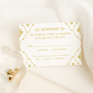 Elegant White Gold Art Deco Wedding RSVP Card