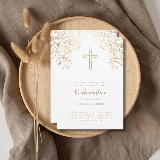 Elegant White Gold Bible Verse  Confirmation  Invitation (Creator Uploaded)