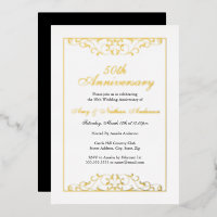 Elegant White Gold Black 50th Wedding Anniversary