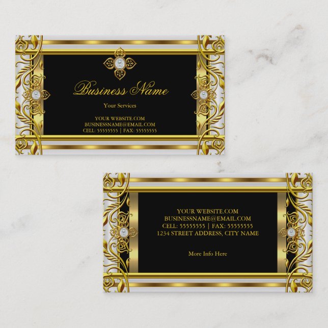 Elegant White gold black Business Card (Front/Back)