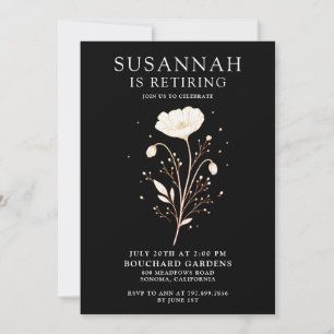 Elegant White Gold Black Retirement Party Invitation