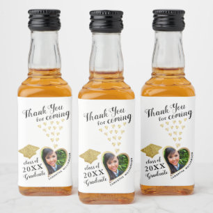 Elegant White Gold Black Thank You 2025 Graduation Liquor Bottle Label