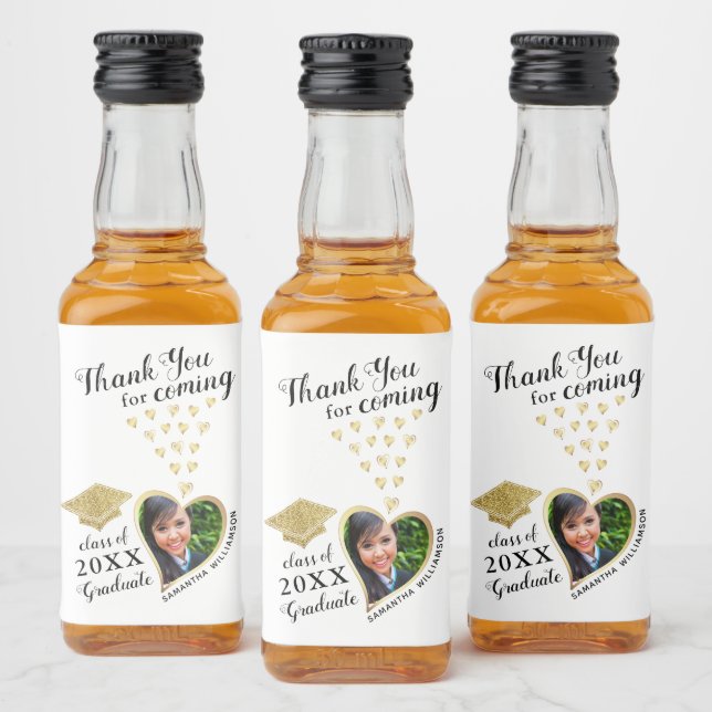 Elegant White Gold Black Thank You 2025 Graduation Liquor Bottle Label (Bottles)