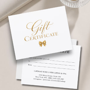 Elegant White Gold Bow Gift Certificate