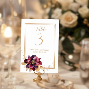 Elegant white gold burgundy double sided table number