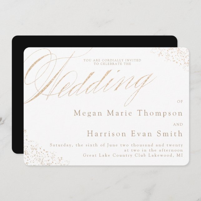 Elegant White Gold Calligraphy Wedding Invitation (Front/Back)