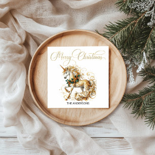 Elegant White & Gold Christmas Unicorn Napkin