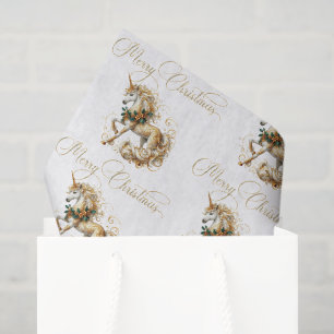Elegant White & Gold Christmas Unicorn Tissue Paper