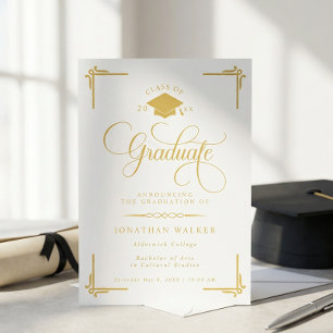 Elegant White Gold College Graduation Announcement