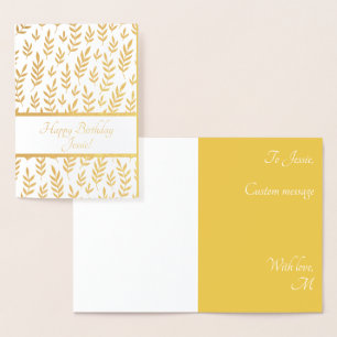 ELEGANT WHITE GOLD COLOR LEAFY FOLIAGE BIRTHDAY FOIL CARD