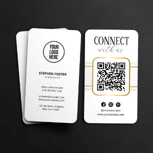 Elegant White Gold Connect With Us QR Code Social  Business Card