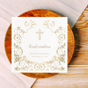 Elegant White Gold Cross Confirmation Napkin
