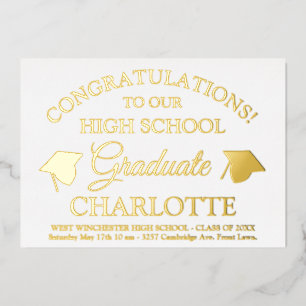 Elegant white gold custom text graduation