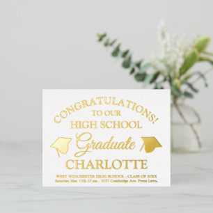 Elegant white gold custom text graduation  foil invitation postcard