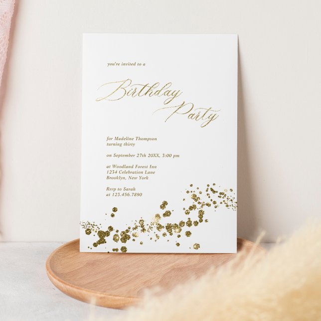 Elegant White Gold Dust Confetti Adult Birthday Invitation (Creator Uploaded)
