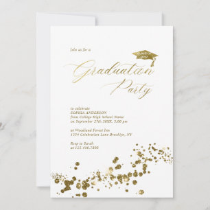 Elegant White Gold Dust Confetti Graduation Party Invitation