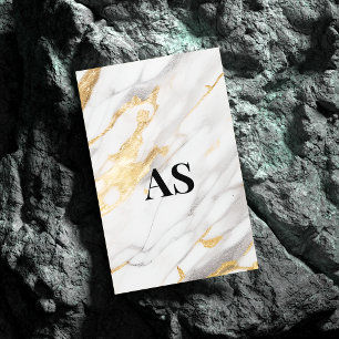 Elegant white gold faux glitter marble monogram magnetic business card