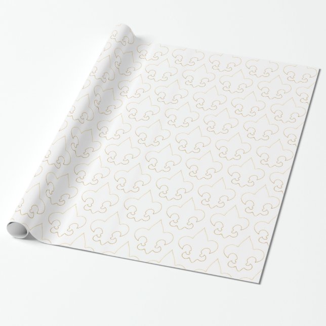Elegant White & Gold Fleur De Lis Wrapping Paper (Unrolled)