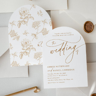 Elegant White Gold Floral Arch Wedding Invitation