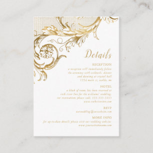 Elegant White Gold Floral Damask Wedding Details Enclosure Card