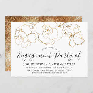 Elegant White & Gold Floral Engagement Party Invitation