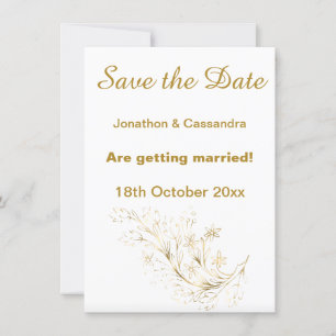 ELEGANT WHITE GOLD FLORAL GLITTER SAVE THE DATE