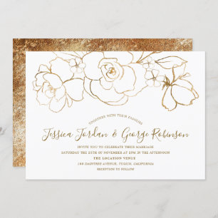 Elegant White & Gold Floral Modern Wedding Invitation