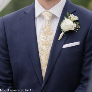 Elegant White Gold Floral Pattern Tie
