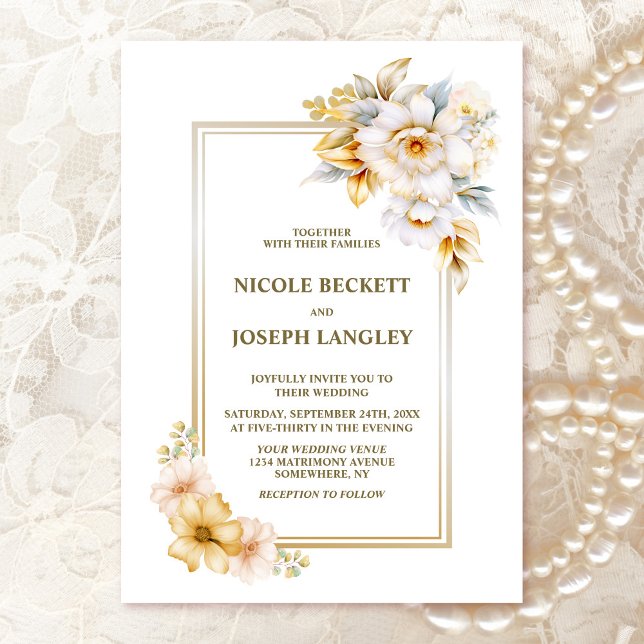 Elegant White Gold Floral Wedding Invitation (Creator Uploaded)