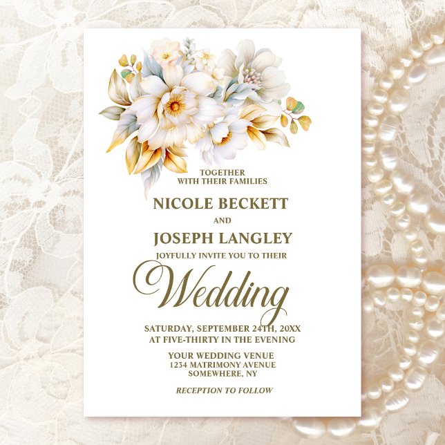 Elegant White Gold Floral Wedding Invitation (Creator Uploaded)
