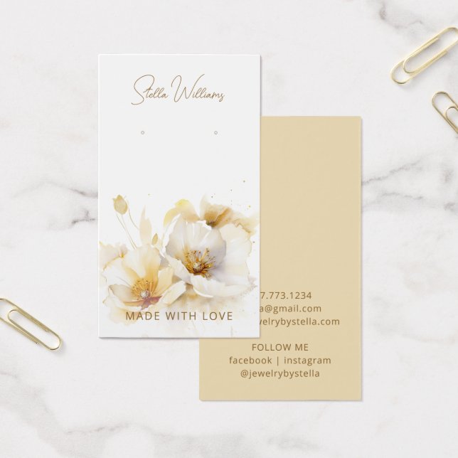 Elegant White Gold Flower Earring Display Card (Office)